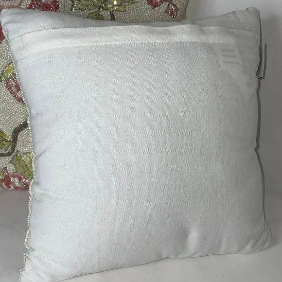 PRIMROSE VINTAGE Set of 2 Floral Pink Rose Beaded 12” Throw Decorative Pillows - Picture 9 of 15